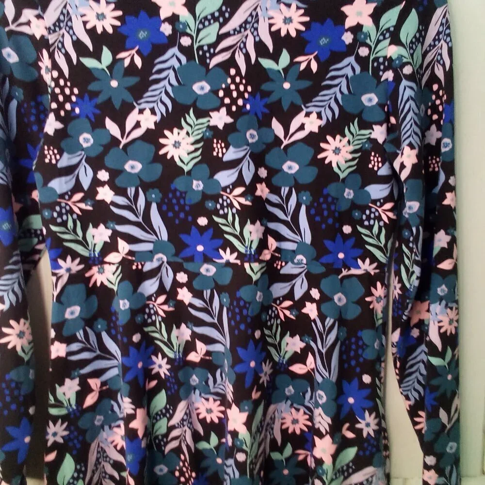 Justice Dress Girls 14 Plus Long Sleeve Floral Pattern Black Blue